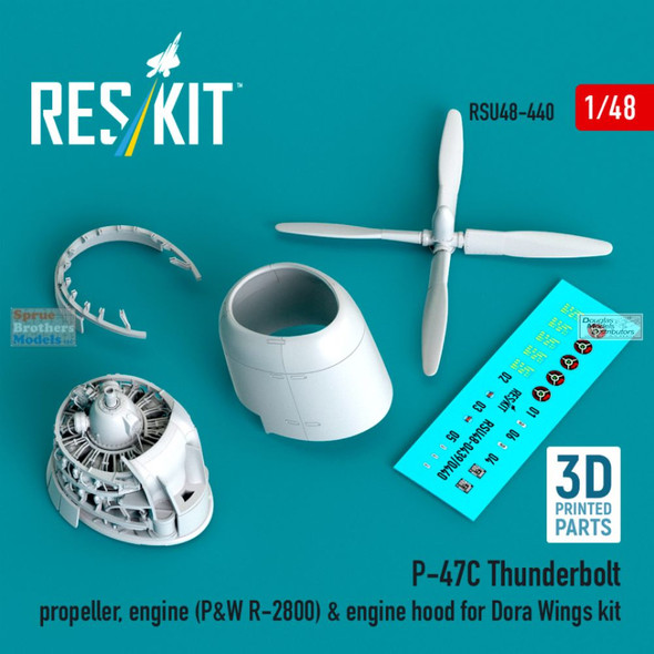 RESRSU480440U 1:48 ResKit P-47C Thunderbolt Engine, Engine Hood & Propeller (MIA kit)
