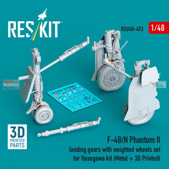 RESRSU480493U 1:48 ResKit F-4B F-4N Phantom II Landing Gear with Weighted Wheel Set (HAS kit)