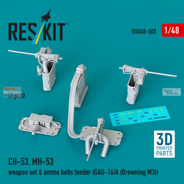 RESRSU480503U 1:48 ResKit CH-53 Super Stallion MH-53 Sea Dragon Weapon Set & Ammo Belt Feeder GAU-16/A
