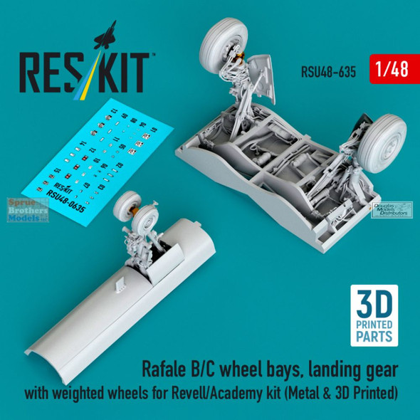 RESRSU480635U 1:48 ResKit Rafale B/C Wheel Bays, Landing Gear with Weighted Wheels (ACA/REV kit)