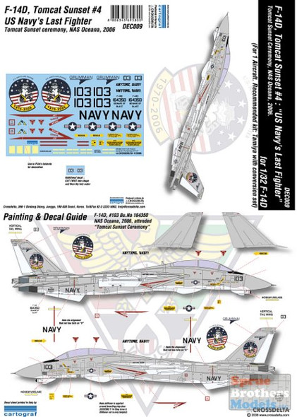 CXDDEC009 1:32 CrossDelta Decals - F-14D Tomcat US Navy's Last Fighter #DEC009