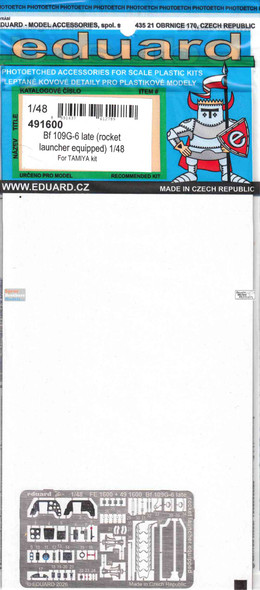 EDU491600 1:48 Eduard Color PE - Bf109G-6 Late Rocket Launcher Equiped Detail Set (TAM kit)