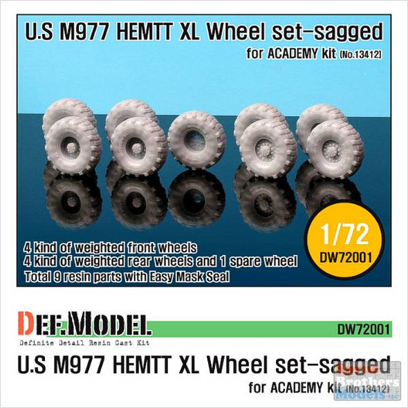 DEFDW72001 1:72 DEF Model US M977 HEMTT XL Sagged Wheel Set (ACA kit) #DW72001