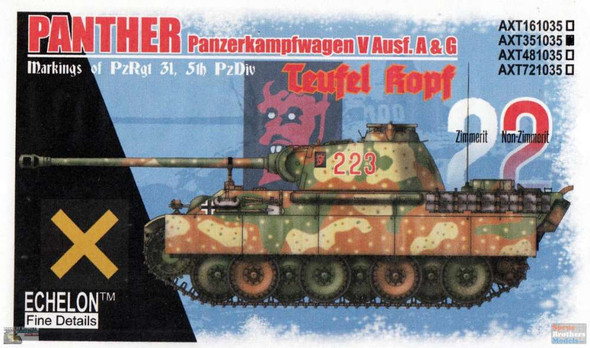 ECH351035 1:35 Echelon Decals - Panther Ausf.A/G of 31 PzRgt, 5 PzDiv