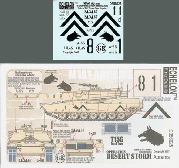 ECH356025 1:35 Echelon M1A1 Abrams in ODS (3-67 AR, Tiger Brigade) #356025