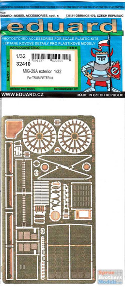 EDU32410 1:32 Eduard PE - MiG-29A Fulcrum Exterior Detail Set (TRP kit)