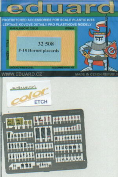 EDU32508 1:32 Eduard PE F-18 Hornet Placard Set #32508