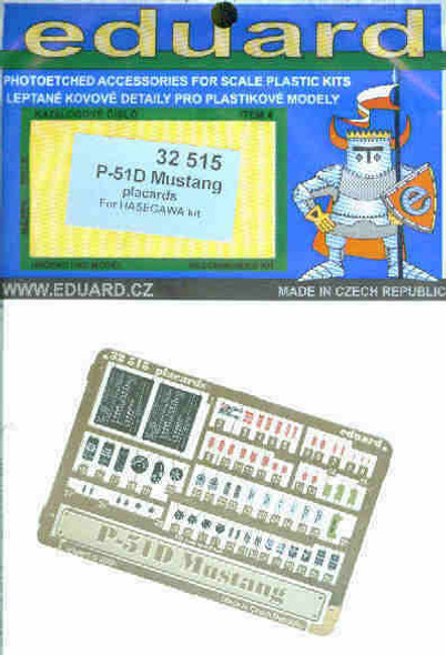 EDU32515 1:32 Eduard Color PE - P-51D Mustang Placard Set (HAS kit) #32515