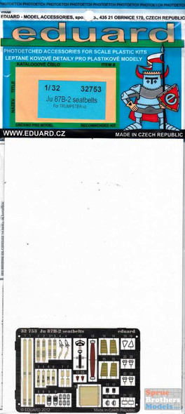 EDU32753 1:32 Eduard Color PE - Ju 87B-2 Stuka Seatbelts (TRP kit)