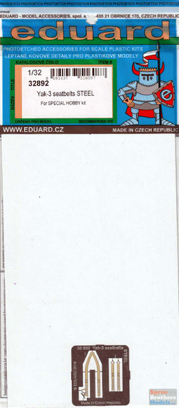 EDU32892 1:32 Eduard Color PE - Yak-3 Seatbelts [STEEL] (SPH kit)