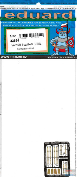 EDU32894 1:32 Eduard Color PE - Me 262B-1 Seatbelts [Steel] (REV kit)