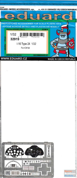 EDU32919 1:32 Eduard Color PE - I-16 Type 24 Detail Set (ICM kit)