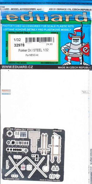 EDU32978 1:32 Eduard Color PE - Fokker Dr.I [STEEL] Detail Set (MNG kit)