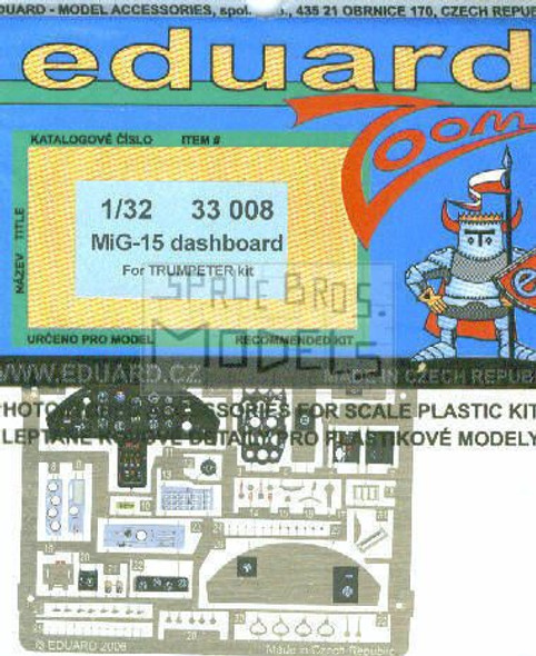 EDU33008 1:32 Eduard Color PE - MiG-15 Fagot Dashboard (TRP kit) #33008