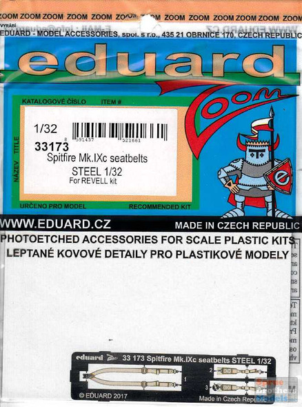EDU33173 1:32 Eduard Color Zoom PE - Spitfire Mk.IXc Seatbelts (REV kit)