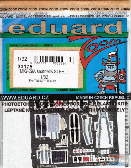 EDU33175 1:32 Eduard Color Zoom PE - MiG-29A Fulcrum Seatbelts (TRP kit)