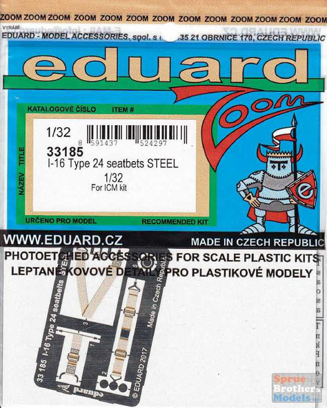 EDU33185 1:32 Eduard Zoom Color PE - I-16 Type 24 Seatbelts [STEEL] (ICM kit)