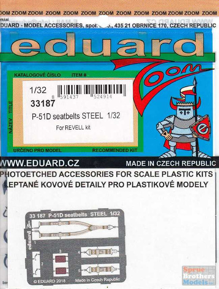 EDU33187 1:32 Eduard Zoom Color PE - P-51D Mustang Seatbelts [STEEL] (REV kit)