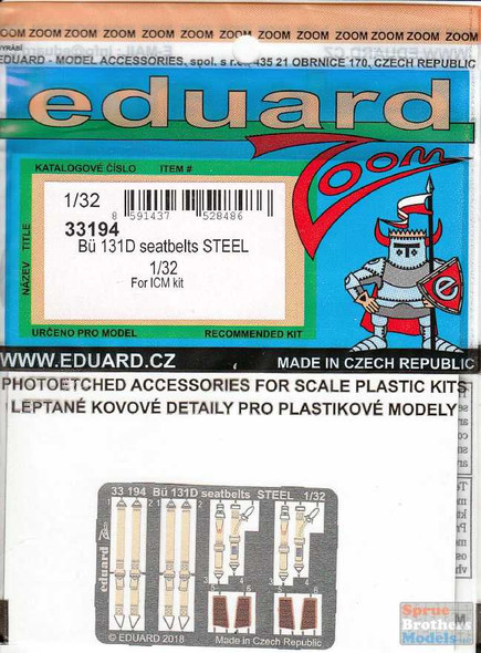 EDU33194 1:32 Eduard Color Zoom PE - Bu 131D Seatbelts [STEEL] (ICM kit)