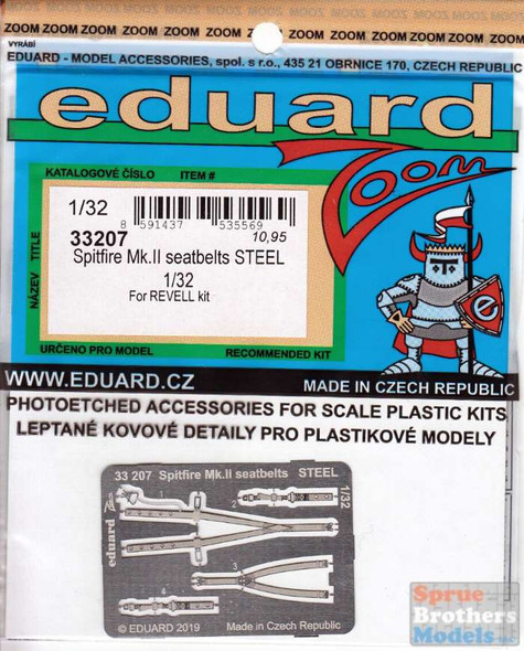 EDU33207 1:32 Eduard Color Zoom PE - Spitfire Mk.II Seatbelts [STEEL] (REV kit)