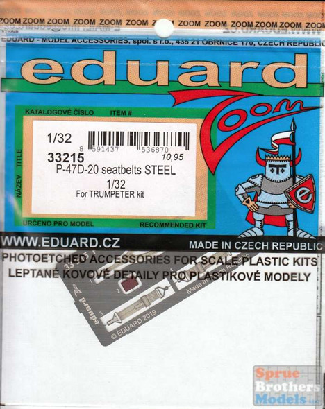 EDU33215 1:32 Eduard Color Zoom PE - P-47D-20 Thunderbolt Seatbelts [STEEL] (TRP kit)