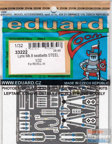 EDU33222 1:32 Eduard Color Zoom PE - Lynx Mk.8 Seatbelts [STEEL] (REV kit)