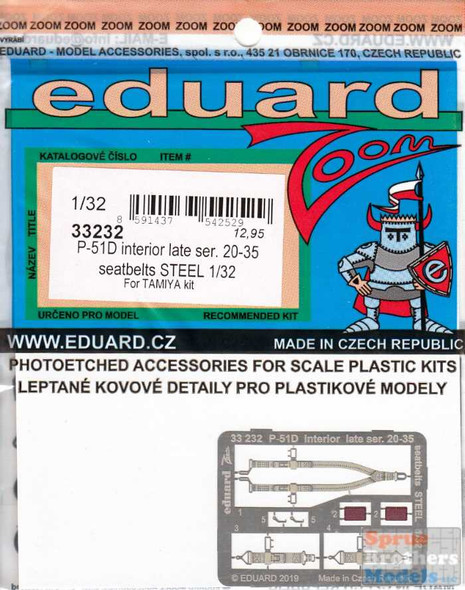 EDU33232 1:32 Eduard Color Zoom PE - P-51D Mustang Late Ser 20-35 Seatbelts [STEEL] (TAM kit)