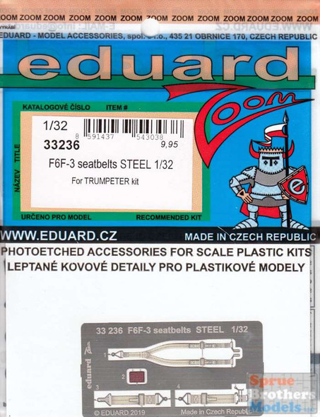 EDU33236 1:32 Eduard Color Zoom PE - F6F-3 Hellcat Seatbelts [STEEL] (TRP kit)