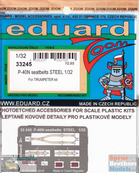 EDU33245 1:32 Eduard Color Zoom PE - P-40N Warhawk Seatbelts [STEEL] (TRP kit)