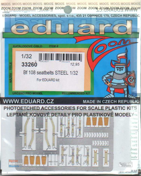EDU33260 1:32 Eduard Color Zoom PE - Bf 108 Taifun Seatbelts [STEEL] (EDU kit)