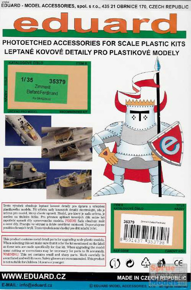 EDU35379 1:35 Eduard PE Elefant / Ferdinand Zimmerit (DRA kit)