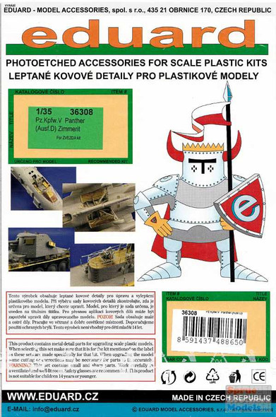 EDU36308 1:35 Eduard PE - Pz.Kpfw.V Panther Ausf D Zimmerit (ZVE kit)