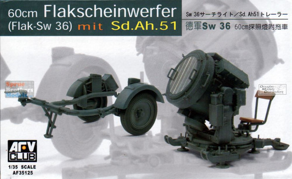 AFV35125 1:35 AFV Club German Searchlight 60cm Flakscheinwerfer (Flak-Sw 36) with Sd.Ah.51n Trailer