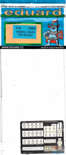 EDU73003 1:72 Eduard Color PE - WW2 Luftwaffe Bombers Seatbelts