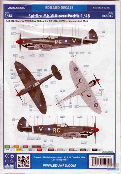 EDUD48049 1:48 Eduard Decals - Spitfire Mk.VIII Over Pacific