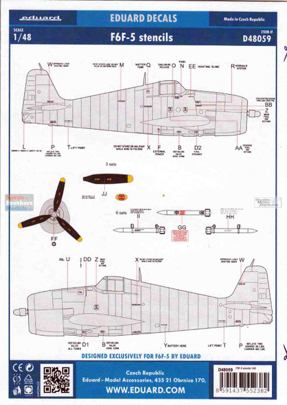 EDUD48059 1:48 Eduard Decals - F6F-5 Hellcat Stencils