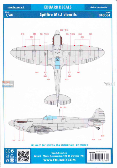 EDUD48064 1:48 Eduard Decals - Spitfire Mk.I Stencils