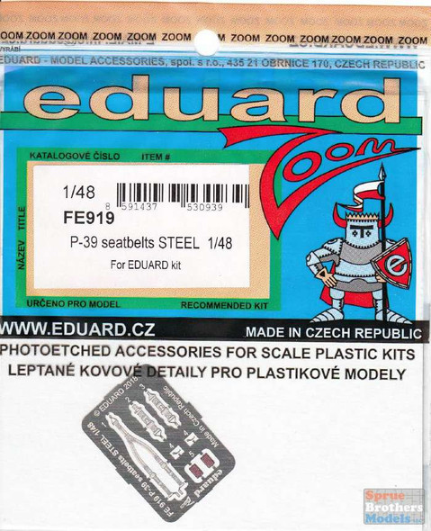 EDUFE919 1:48 Eduard Color Zoom PE - P-39 Airacobra Seatbelts [STEEL] (EDU kit)
