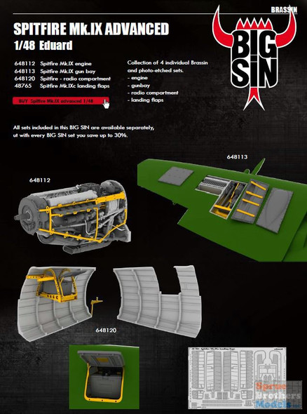 EDUSIN64809 1:48 Eduard BIG SIN Spitfire Mk IX Advanced Detail Set (EDU kit)