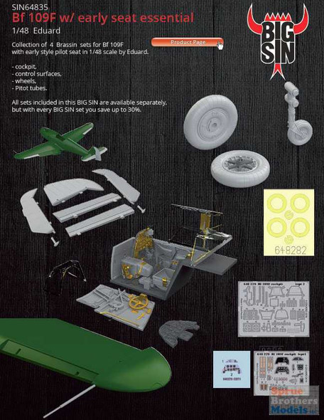 EDUSIN64835 1:48 Eduard BIG SIN Bf 109F with Early Seat Essentials Super Detail Set (EDU kit)