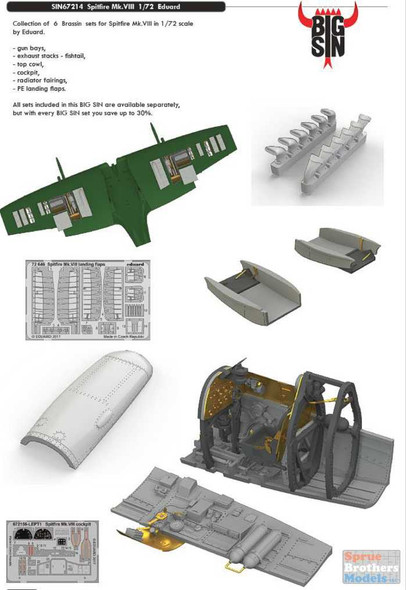 EDUSIN67214 1:72 Eduard BIG SIN Spitfire Mk.VIII Super Detail Set (EDU kit)