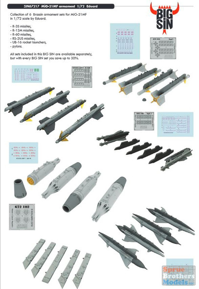 EDUSIN67217 1:72 Eduard BIG SIN MiG-21MF Fishbed Armament Set (EDU kit)
