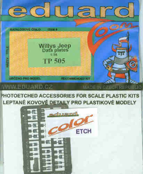 EDUTP505 1:35 Eduard Color PE - Willys Jeep Data Plates #TP505