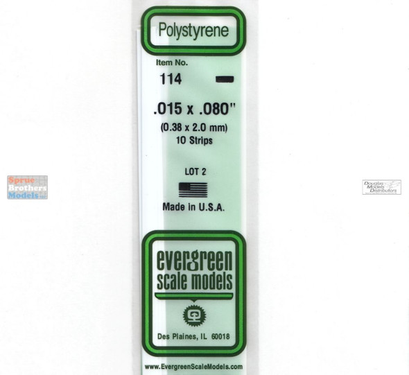 EVG0114 Evergreen Styrene Plastic .015 x .080 Strip 10 pieces #114