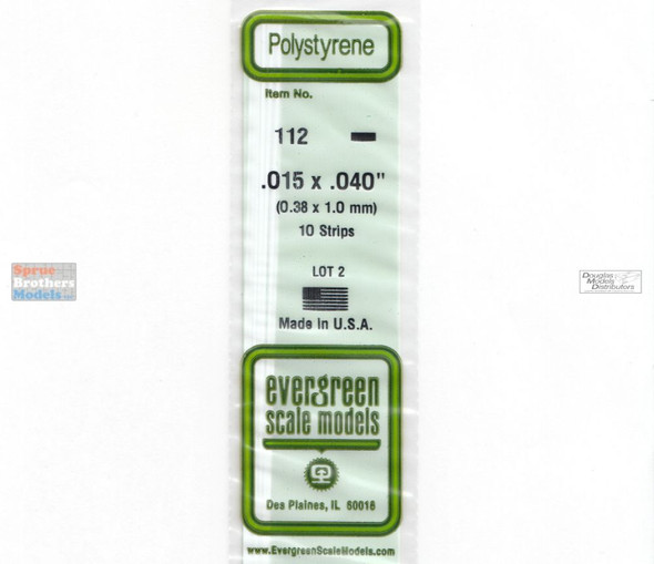 EVG0112 Evergreen Styrene Plastic .015 x .040 Strip 10 pieces #112