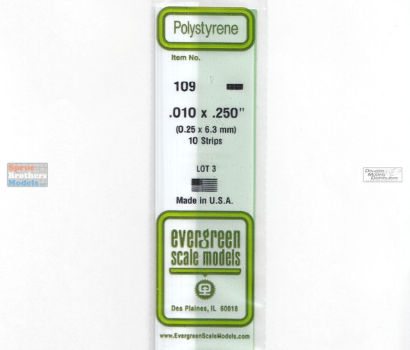 EVG0109 Evergreen Styrene Plastic .010 x .250 Strip 10 pieces #109