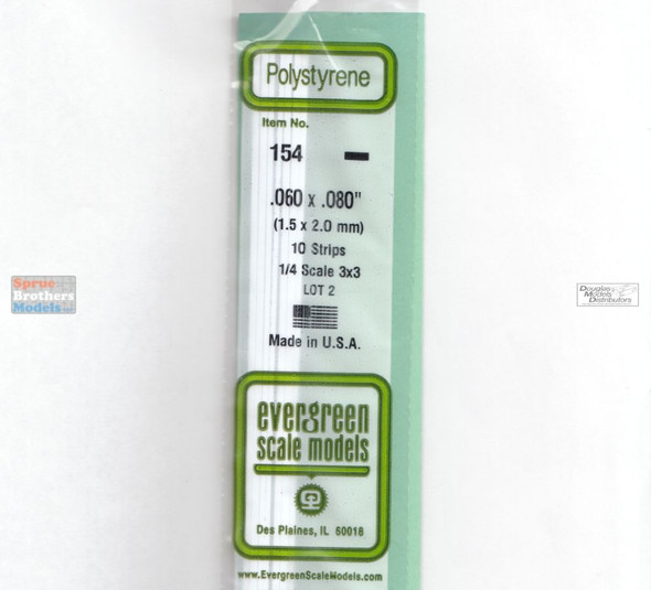 EVG0154 Evergreen Styrene Plastic .060 x .080 Strip 10 pieces #154