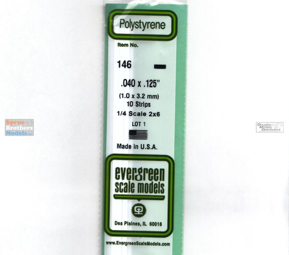 EVG0146 Evergreen Styrene Plastic .040 x .125 Strip 10 pieces #146