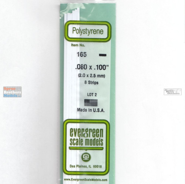 EVG0165 Evergreen Styrene Plastic .080 x .100 Strip 8 pieces #165
