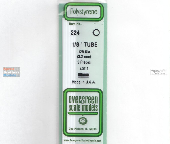 EVG0224 Evergreen Styrene Plastic .125 Round Tubing 5 pieces #224